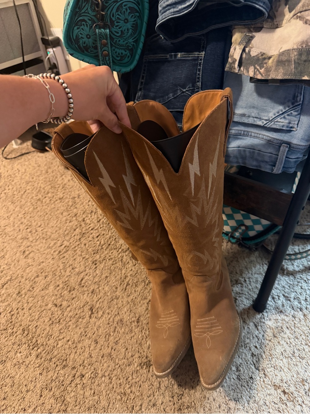 dingo Tan Suede Cowboy Heeled Boots